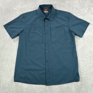 Simms Fishing Shirt Mens Medium Blue Short Sleeve Button Up Performance Outdoors